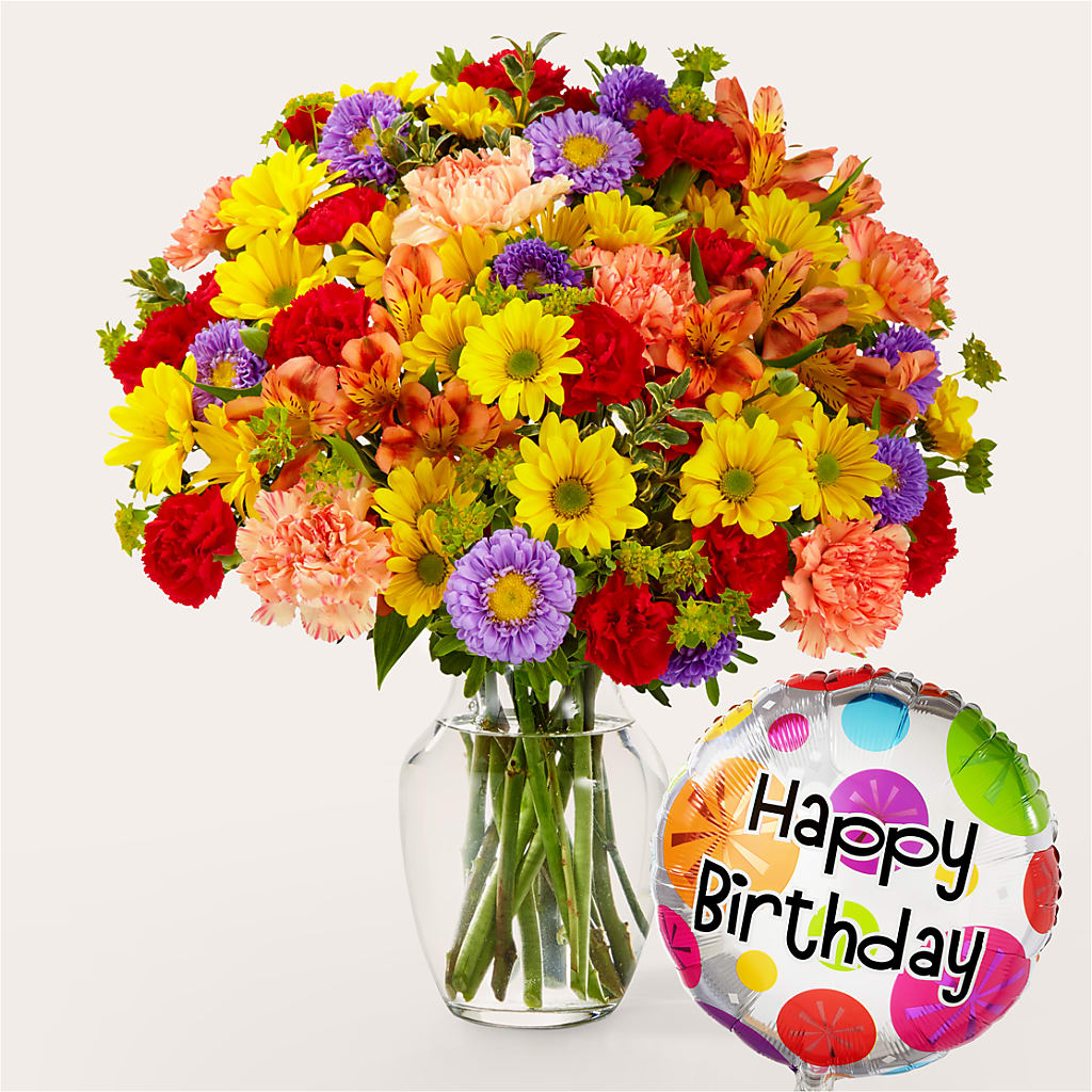 Kaleidoscope Bouquet with Birthday Balloon – Backroads Florist, Blairsville GA