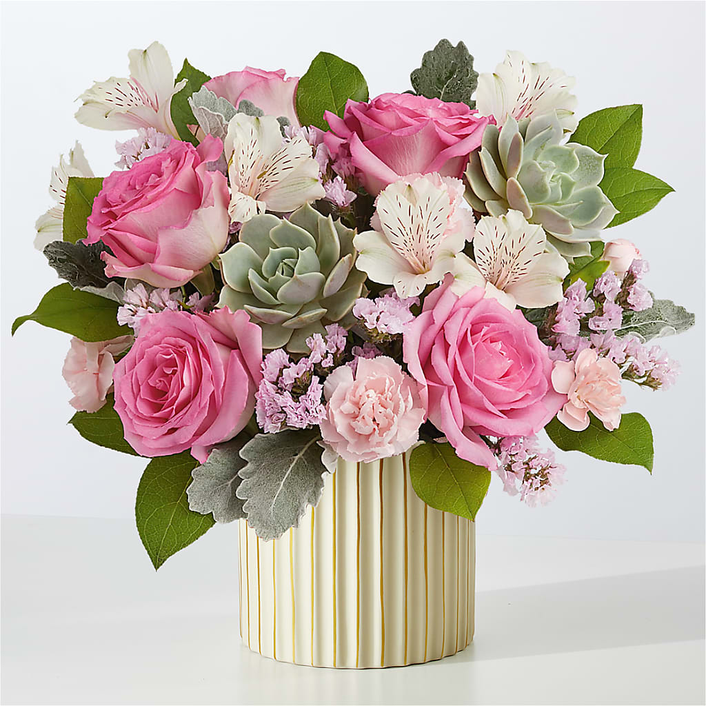 Dusty Rose Bouquet with Ivory Vase – Backroads Florist, Blairsville GA