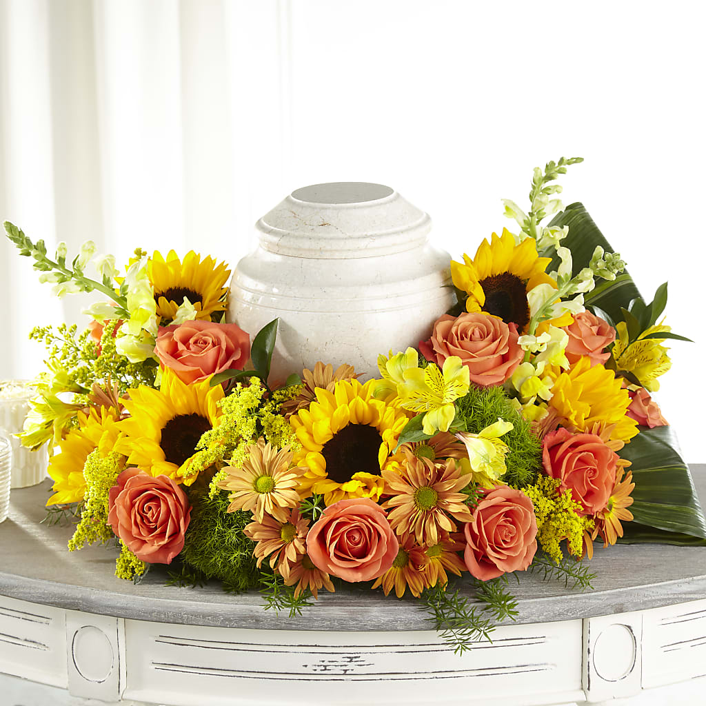 Faithful Sunflower Cremation Adornment – Backroads Florist, Blairsville GA