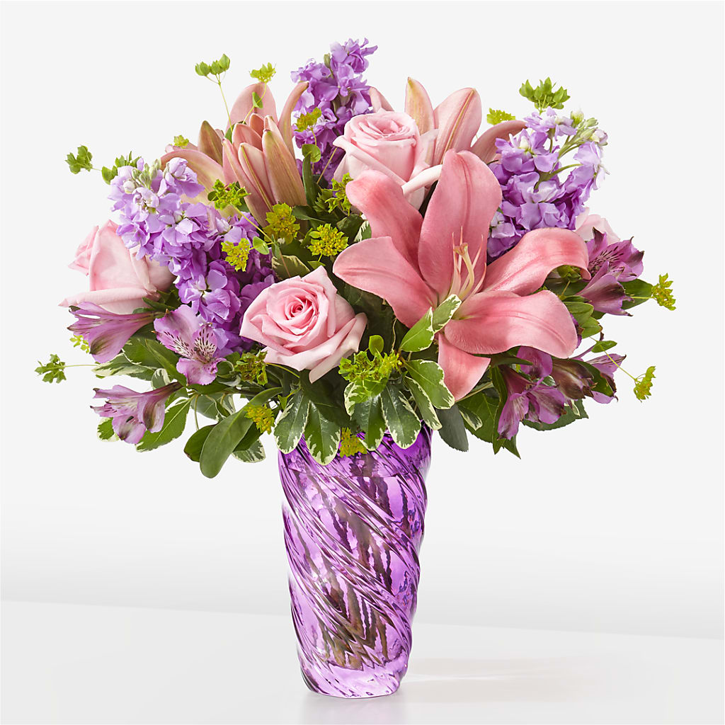 Precious Petals Bouquet with Luxe Swirl Vase – Backroads Florist, Blairsville GA