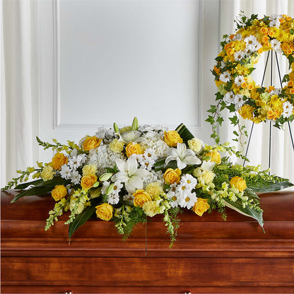 Golden Harmony Casket Spray –  Backroads Florist, Blairsville GA