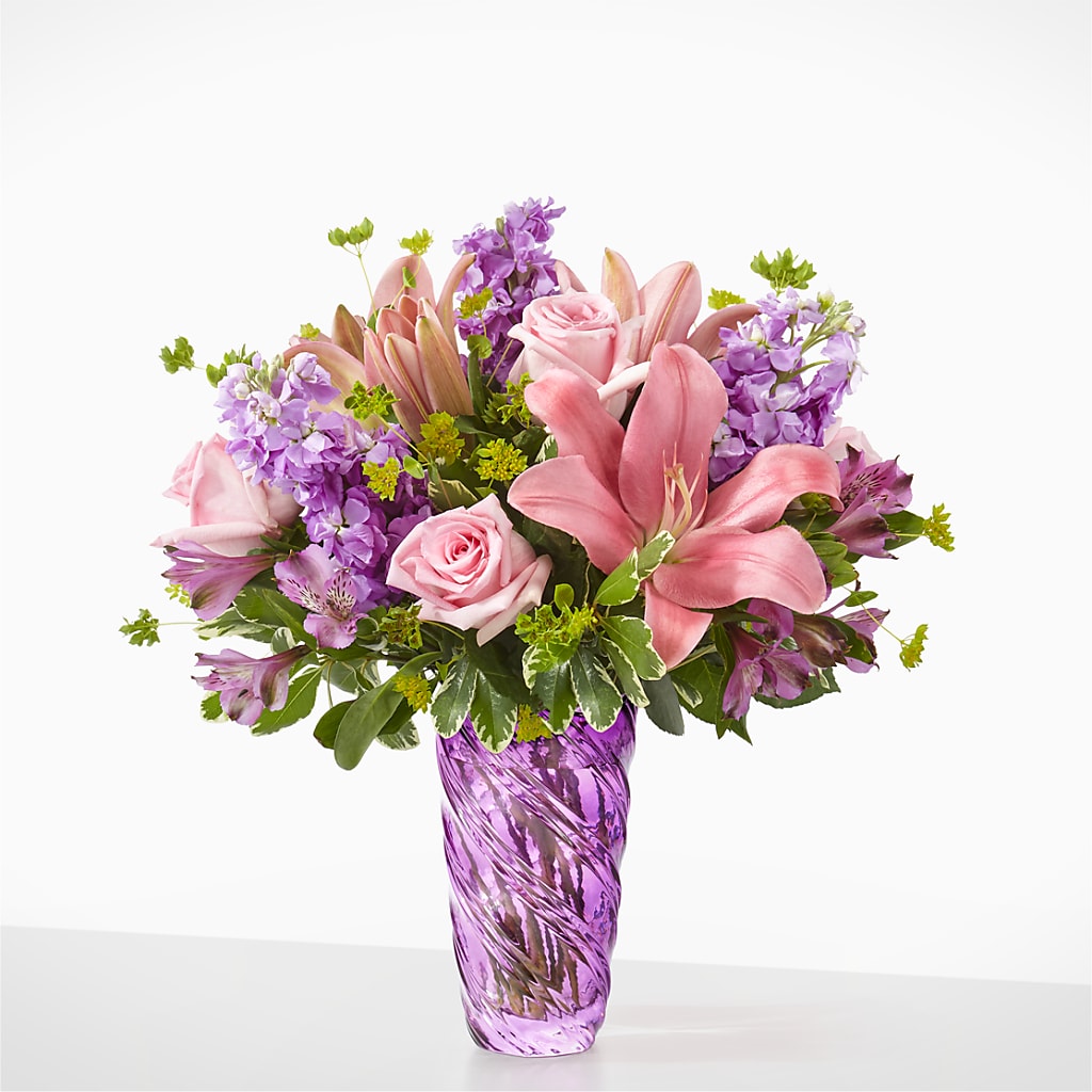 Precious Petals Bouquet with Luxe Swirl Vase –  Backroads Florist, Blairsville GA